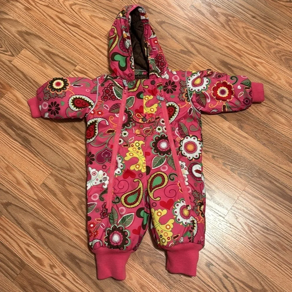 Hanna Andersson vintage Pink paisley Floral bunting snowsuit 6-12 m size 70